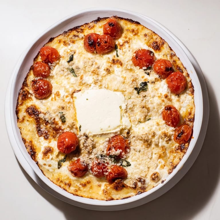 Fresh basil and parmesan topping this irresistible Four-Cheese Baked Block Pasta, perfect as a comforting dinner.