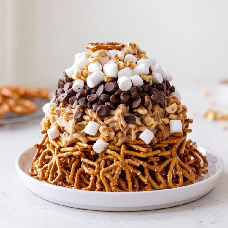 Rich, layered haystack candy featuring semisweet chocolate chips, perfect for a treat.