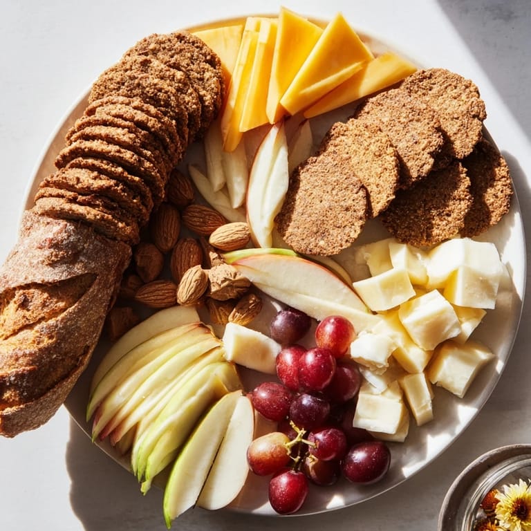 This Golden Wheat Bundle Board offers a delicious array of crackers, rich cheeses, and inviting savory toppings.