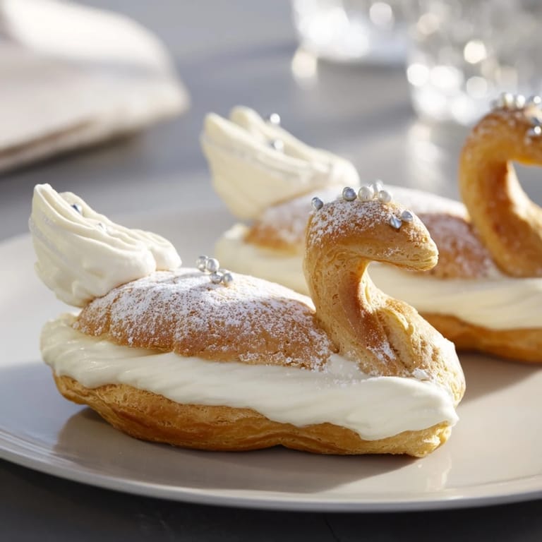 Delicate, swan-shaped Elegant Swan Petit Fours glistening with fondant and ready to be enjoyed.