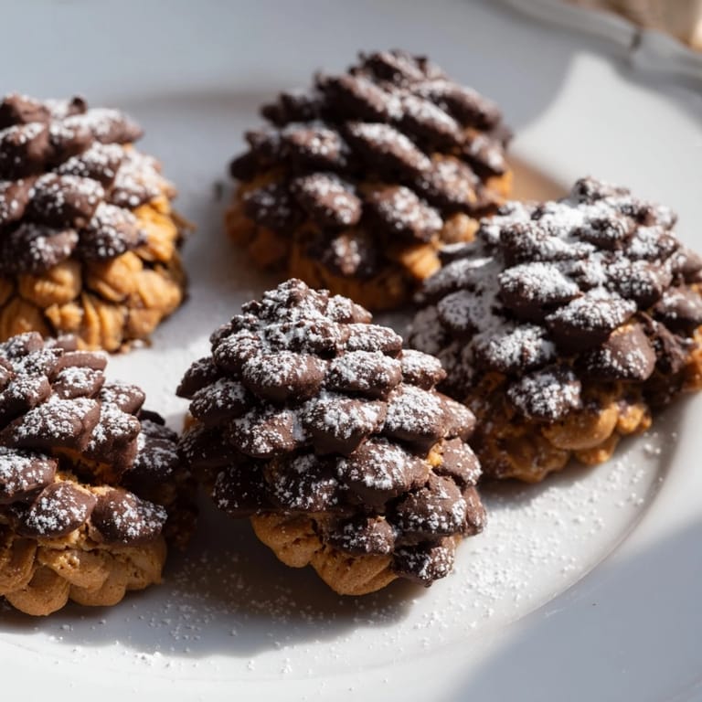 Tempting display of textured Pinecone Shaped Peanut Butter Cookies, perfect as a festive holiday dessert treat.