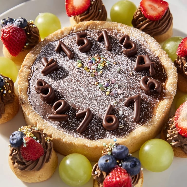 This Sparkling Clock Countdown Platter showcases round cookies with chocolate numbers, fruit, and gold sprinkles for dessert.