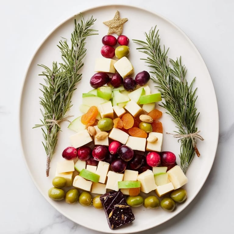 Festive Cranberry Joy Tree Boards arranged beautifully, combining sweet, savory, with a holiday celebration feel.