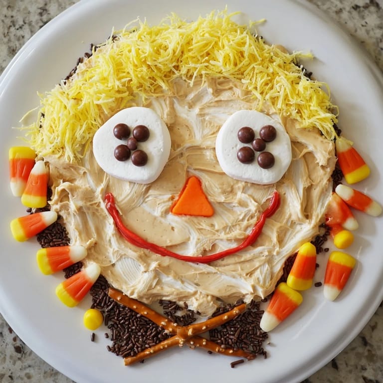 Enjoy a whimsical Scarecrow Candy Platter with pretzel stick bow tie and a hat of mini cookies.