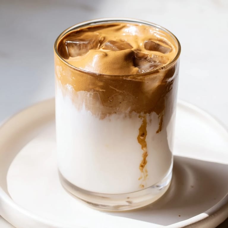 A close-up of a frothy brown sugar Dalgona latte, inviting you with its rich caramel aroma.