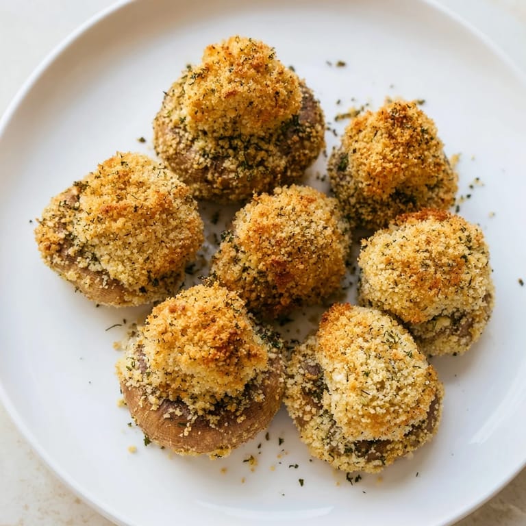 These Ranch-Seasoned Crispy Mushrooms, coated in savory spices, are baked to delicious, golden perfection.