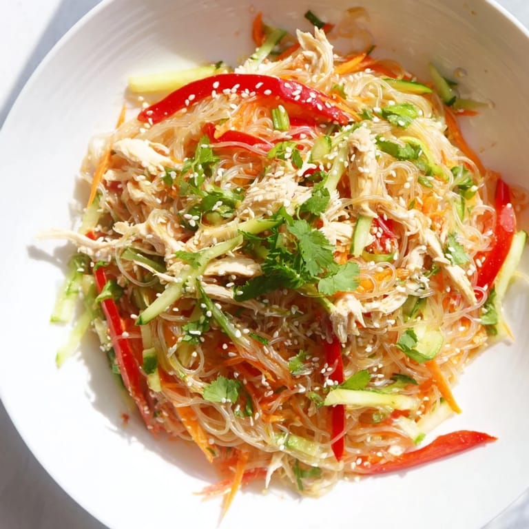 This Chilled Chicken Noodle Salad presents a refreshing, dairy-free lunch, perfect for a summer afternoon.