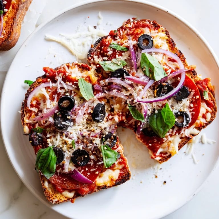 Crispy sourdough base topped with gooey cheese: a close-up of delicious Pizza Toast 2.0.