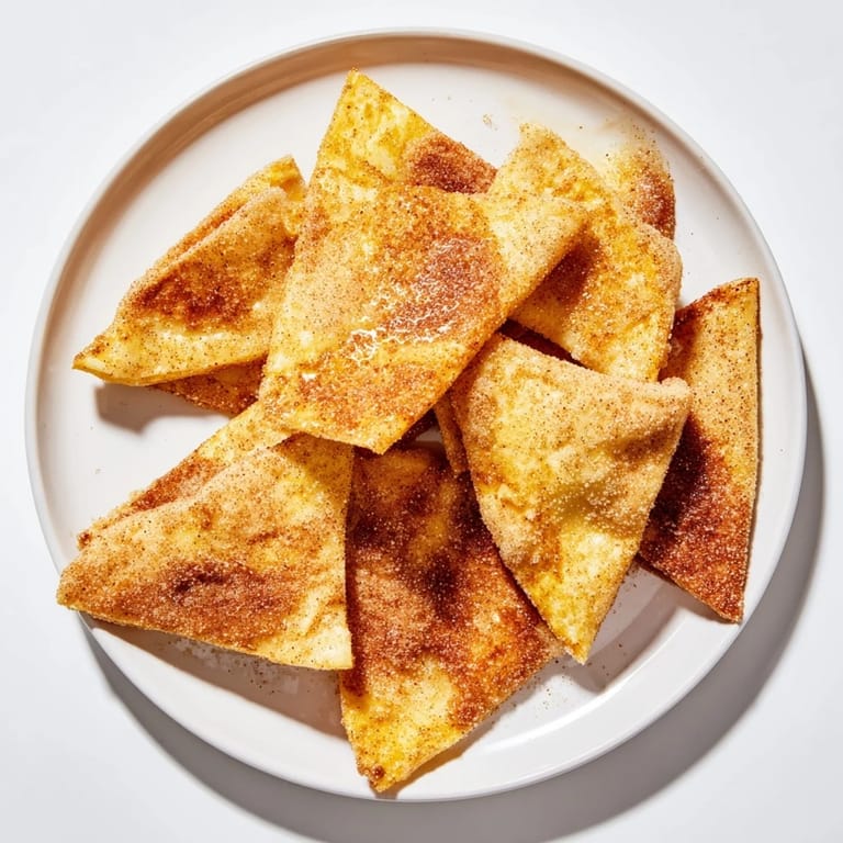 Sweet and cinnamon-dusted Cinnamon Sugar Tortilla Chips, a quick and easy dessert snack.