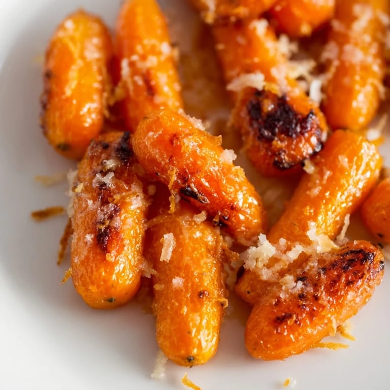 Roasted Parmesan baby carrot chips arranged in a rustic bowl, highlighting their golden edges and tender, caramelized texture.