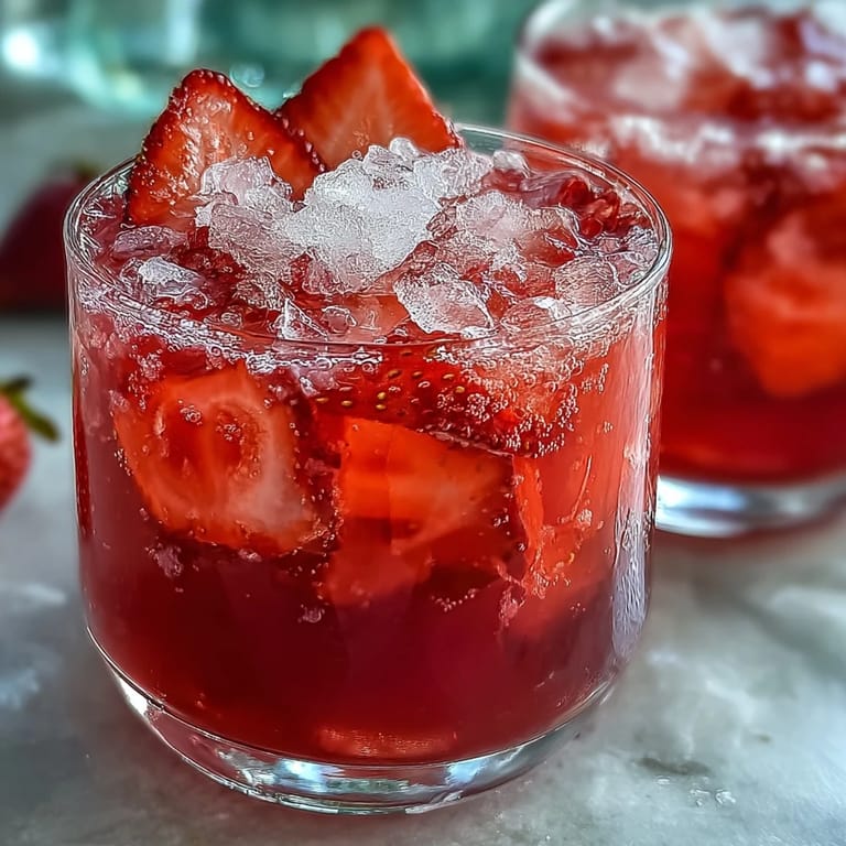 Vibrant non-alcoholic drink featuring blended strawberries, zesty lemon juice, and bubbly sparkling water, served over ice in a clear pitcher.