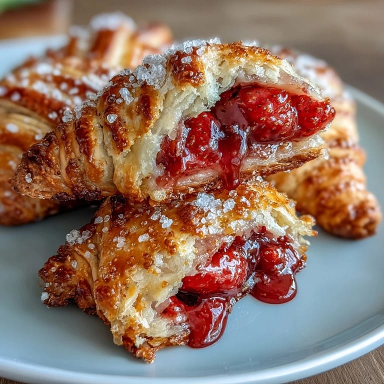 Flaky, buttery hand pies filled with sweet strawberries and topped with a golden lattice crust, handheld treats for warm-weather snacking.