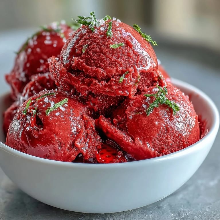 Creamy strawberry sorbet infused with zesty lime and a hint of rum, perfect for warm-weather entertaining.