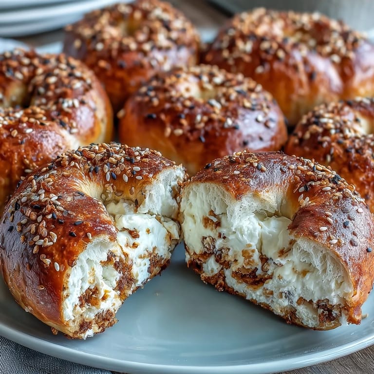 Chewy homemade bagels made with Greek yogurt, high in protein, finished with everything bagel seasoning for a flavorful breakfast or snack.