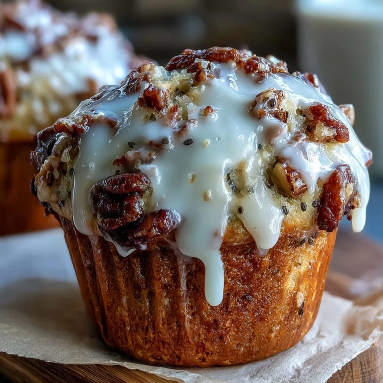 Fluffy lemon muffins bursting with poppy seed crunch, drizzled with a glossy citrus glaze for a refreshing breakfast treat.