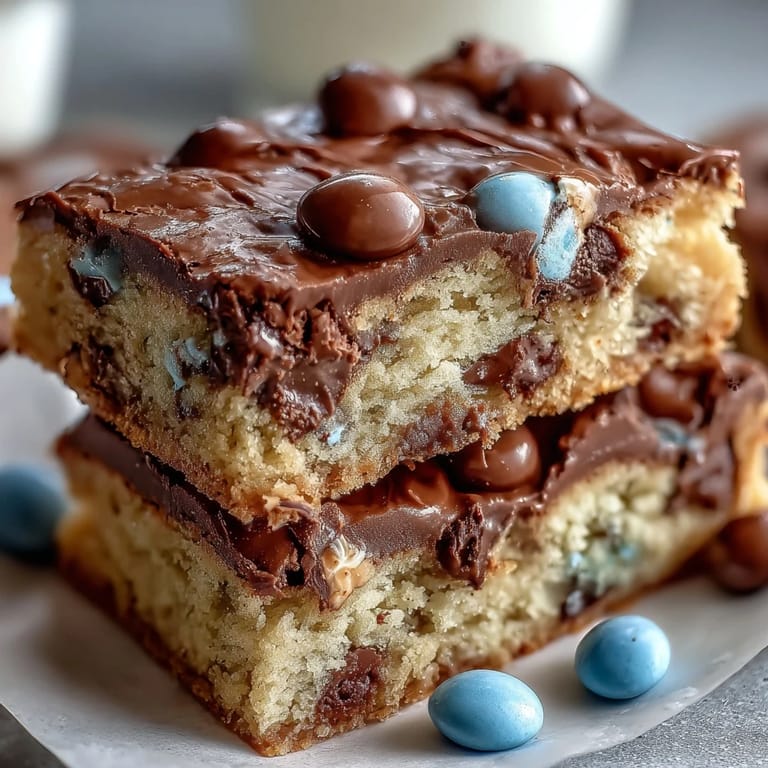 2. Colorful pastel M&Ms and chopped Cadbury mini eggs stud these chewy cookie bars, making them a festive spring dessert treat.  