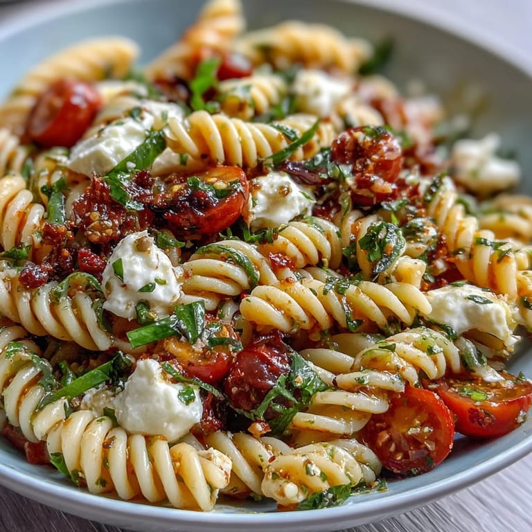 Vibrant pasta salad featuring fresh vegetables, mozzarella pearls, and tangy Italian dressing, ideal for easy outdoor meals and potlucks.
