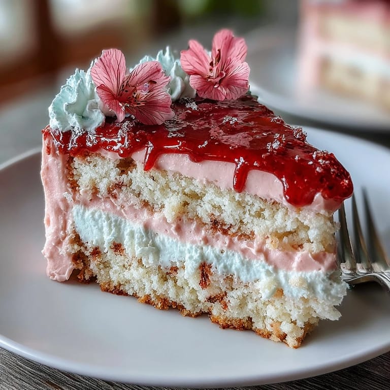 Elegant Mothers Day cake with silky pink buttercream gradient, tender vanilla layers, and fresh floral decorations for a special dessert.