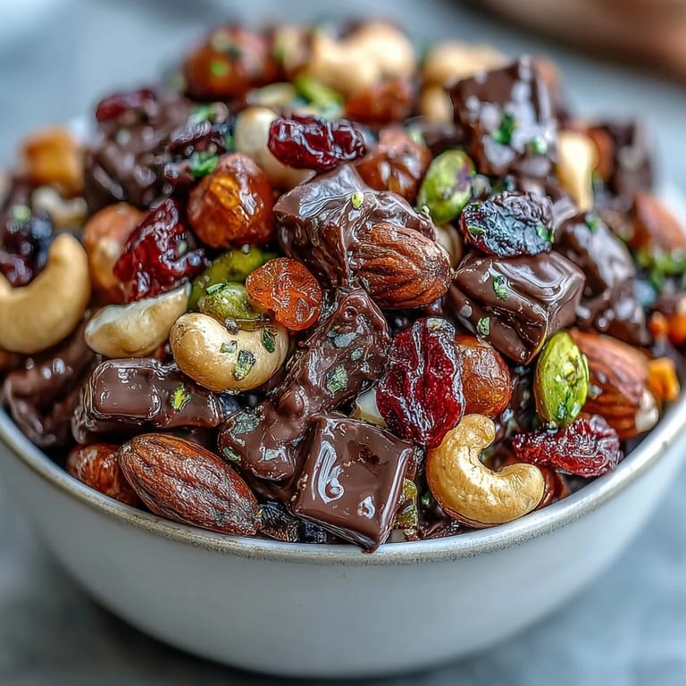 Crunchy homemade trail mix with dark chocolate chunks, cashews, and apricots—perfect for on-the-go snacking or beach adventures.