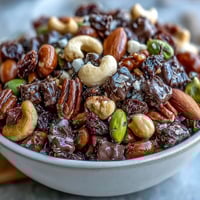 A vibrant homemade trail mix with dark chocolate, almonds, and dried cranberries for a sweet and salty treat.