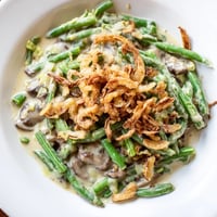 Creamy, classic Old-School Green Bean Casserole with golden crispy onions and tender green beans.